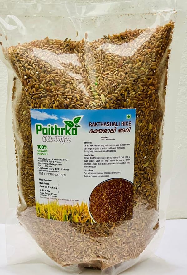 1KG pack of Paithrka Rakthashali Rice, an iron-rich traditional red rice variety known for boosting RBCs and health