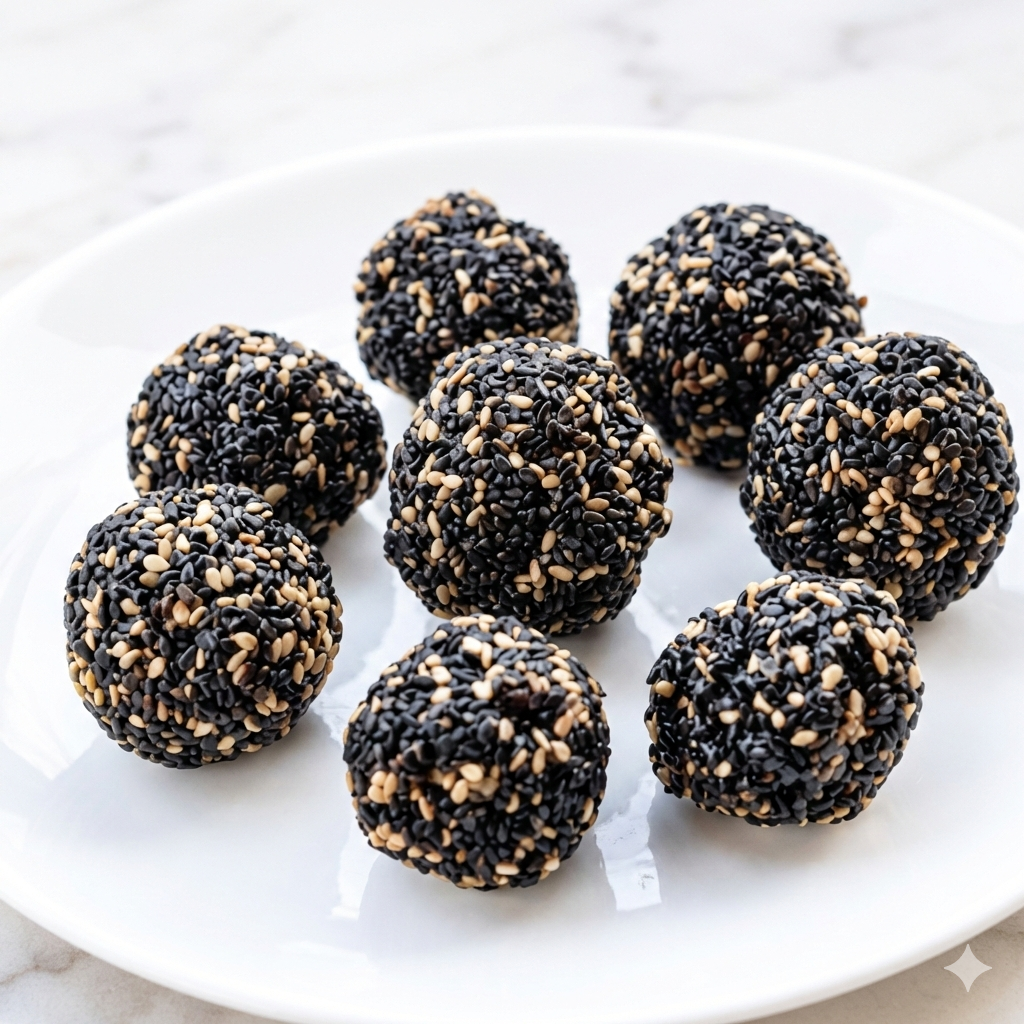 yummy black sesame balls served as a healthy snack food