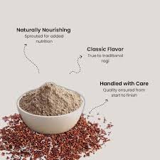 Paithrka sprouted ragi flour packed in a sealed pouch, made from 100% natural finger millet, rich in fibre, protein, and calcium.